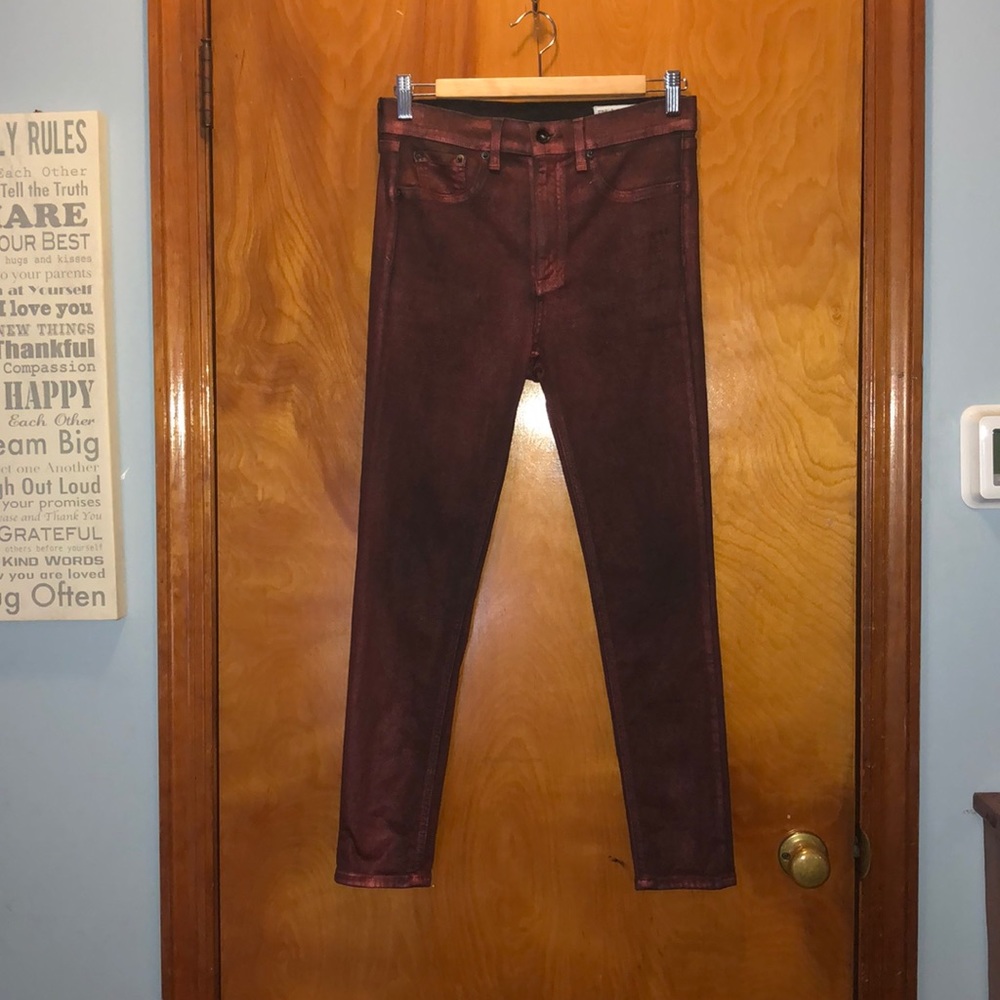 Coated Metallic Burgundy Rag & Bone Jeans - Picture 2 of 8